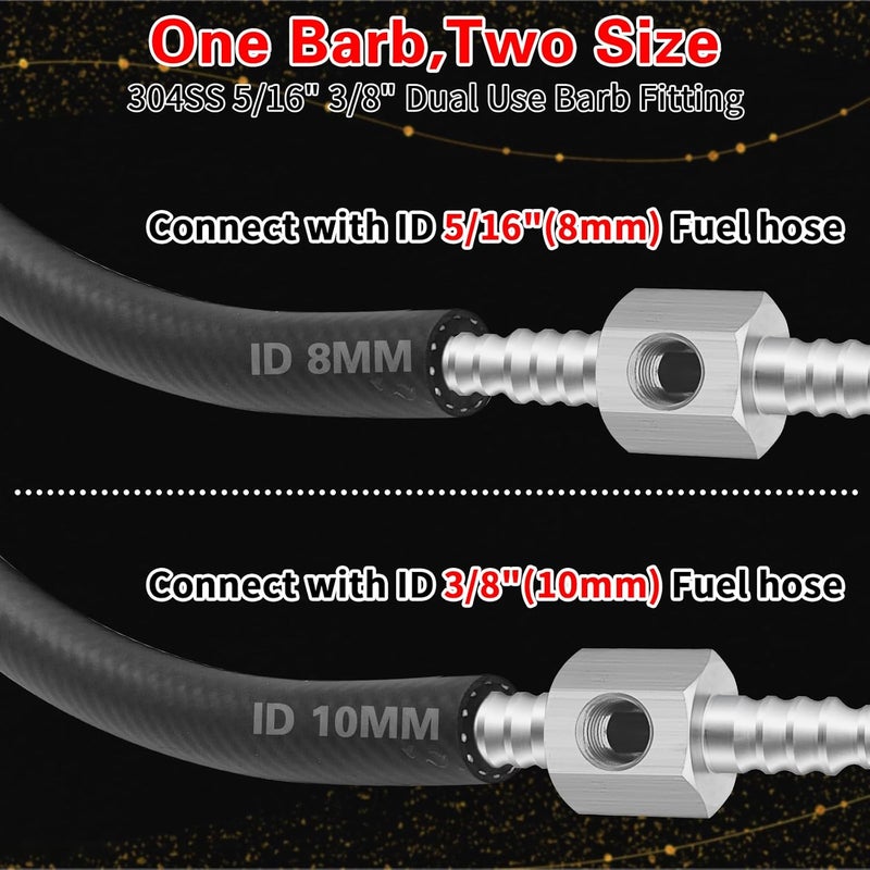 Langina 200psi Fuel Pressure Gauge Kit,0-200psi Fuel Pressure Gauge,3/8" to 5/16" Dual Size Barb Hose Fittings(304SS),1/8" NPT Inline Oil Pressure Gauge with 3/8" 5/16" Barb - Image 3